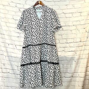 Jade Melody Tam Black White Short Sleeve Tiered Midi Dress Size Large